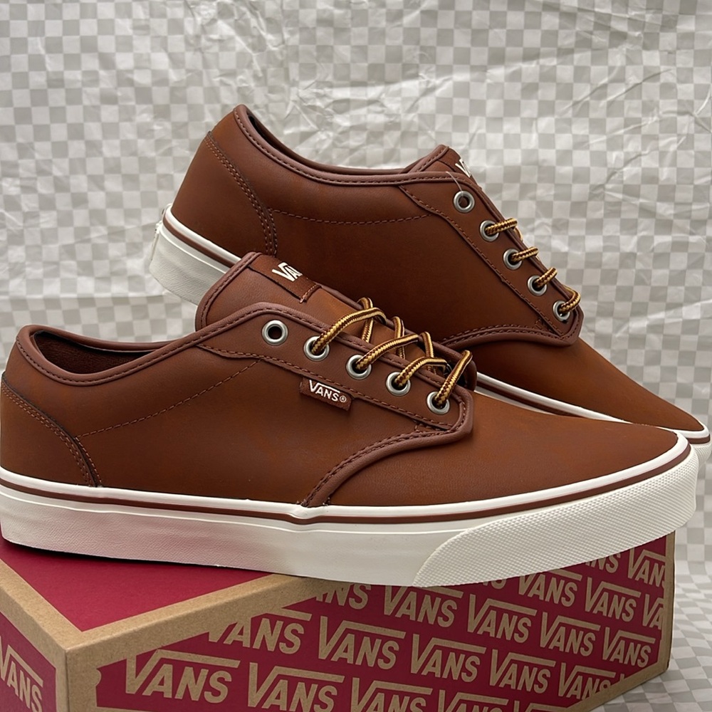 Vans Men’s Brown Leather Sneakers White Accents Atwood (Leather)Brown/Mashmallow - Picture 7 of 16